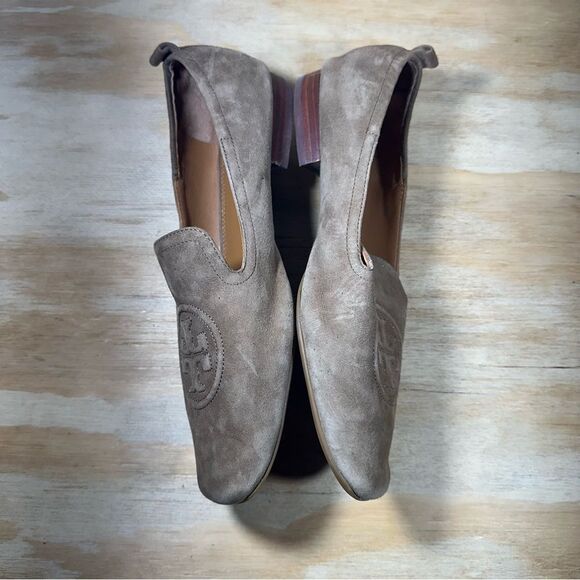 Tory Burch Taupe Suede Loafers with Embroidered Logo Women’s Size 10 - Picture 4 of 8